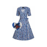 Matilda Blue & White Stripe Old School Tattoo Wrap Dress-Dresses-Glitz Glam and Rebellion GGR Pinup, Retro, and Rockabilly Fashions