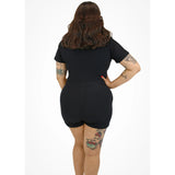 Hemet Black Stretchy Romper With Belt-Apparel & Accessories-Glitz Glam and Rebellion GGR Pinup, Retro, and Rockabilly Fashions