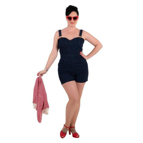 Collectif Willow Denim Playsuit-Apparel & Accessories-Glitz Glam and Rebellion GGR Pinup, Retro, and Rockabilly Fashions