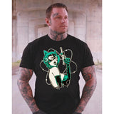 "Space Pussy" Art by Mike Bell Men's Graphic T-Shirt by Black Market Art-Apparel & Accessories-Glitz Glam and Rebellion GGR Pinup, Retro, and Rockabilly Fashions