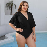 Plus Size Ruched Surplice Neck One-Piece Swimsuit-Swimsuit-Glitz Glam and Rebellion GGR Pinup, Retro, and Rockabilly Fashions