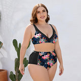 Plus Size Floral High Waist Two-Piece Swim Set-Swimsuit-Glitz Glam and Rebellion GGR Pinup, Retro, and Rockabilly Fashions