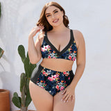 Plus Size Floral High Waist Two-Piece Swim Set-Swimsuit-Glitz Glam and Rebellion GGR Pinup, Retro, and Rockabilly Fashions