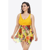 Plus Size Floral Two-Tone Asymmetrical Hem Two-Piece Swimsuit-Swimsuit-Glitz Glam and Rebellion GGR Pinup, Retro, and Rockabilly Fashions