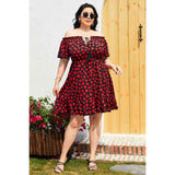Plus Size Heart Print Off-Shoulder Tied Dress-Dress-Glitz Glam and Rebellion GGR Pinup, Retro, and Rockabilly Fashions