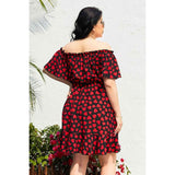 Plus Size Heart Print Off-Shoulder Tied Dress-Dress-Glitz Glam and Rebellion GGR Pinup, Retro, and Rockabilly Fashions