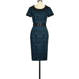 Anna Wiggle Dress in Blue Print-Dress-Glitz Glam and Rebellion GGR Pinup, Retro, and Rockabilly Fashions