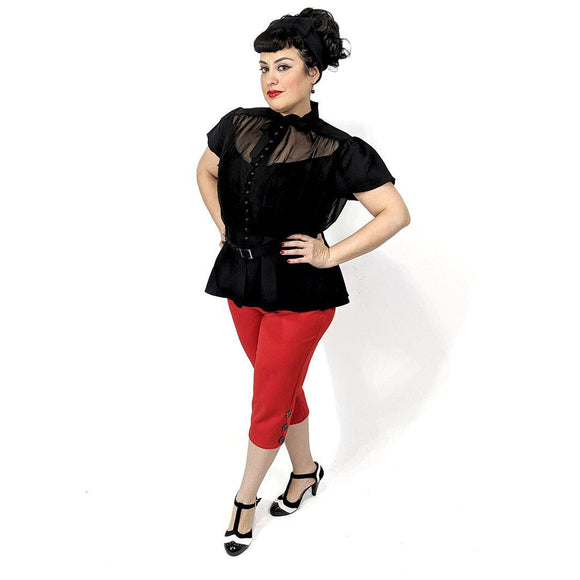 GGR Chiffon Button Blouse in Black-Blouse-Glitz Glam and Rebellion GGR Pinup, Retro, and Rockabilly Fashions