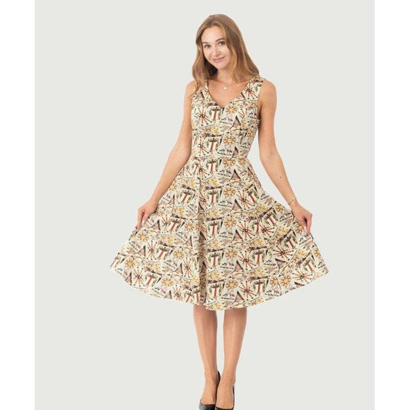 Eva Rose V-Neck Swing Dress in Tarot Card Print-Dress-Glitz Glam and Rebellion GGR Pinup, Retro, and Rockabilly Fashions