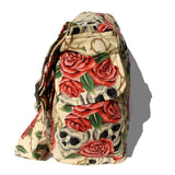 Hemet Skulls & Roses Messenger Bag in Beige-Purses-Glitz Glam and Rebellion GGR Pinup, Retro, and Rockabilly Fashions