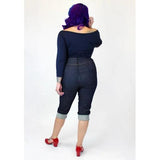 Hemet Three Quarter Sleeve V-Neck Top in Navy-Top-Glitz Glam and Rebellion GGR Pinup, Retro, and Rockabilly Fashions