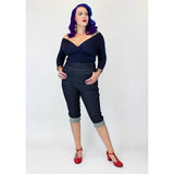 Hemet Three Quarter Sleeve V-Neck Top in Navy-Top-Glitz Glam and Rebellion GGR Pinup, Retro, and Rockabilly Fashions