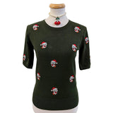 Banned Holly Cat Pullover Sweater in Green-Top-Glitz Glam and Rebellion GGR Pinup, Retro, and Rockabilly Fashions