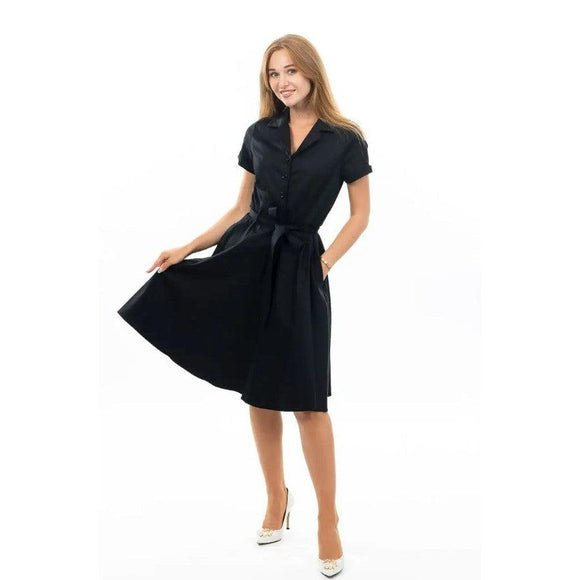 Eva Rose Classic Shirtwaist Dress in Black-Dress-Glitz Glam and Rebellion GGR Pinup, Retro, and Rockabilly Fashions