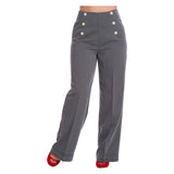 Banned Apparel Grey Adventures Ahead Button Trousers-Apparel & Accessories-Glitz Glam and Rebellion GGR Pinup, Retro, and Rockabilly Fashions