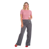 Banned Apparel Grey Adventures Ahead Button Trousers-Apparel & Accessories-Glitz Glam and Rebellion GGR Pinup, Retro, and Rockabilly Fashions