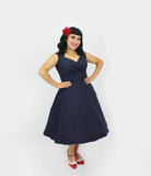 Hemet Navy Blue Sweetheart Vintage Fit & Flare Circle Dress