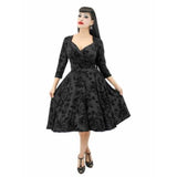 Hemet Black Roses 1940s Vintage Inspired Circle Dress w/ Pockets-Dress-Glitz Glam and Rebellion GGR Pinup, Retro, and Rockabilly Fashions