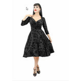 Hemet Black Roses 1940s Vintage Inspired Circle Dress w/ Pockets-Dress-Glitz Glam and Rebellion GGR Pinup, Retro, and Rockabilly Fashions