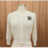 Hemet Embroidered Bird Cardigan Sweater in Ivory-Cardigan-Glitz Glam and Rebellion GGR Pinup, Retro, and Rockabilly Fashions