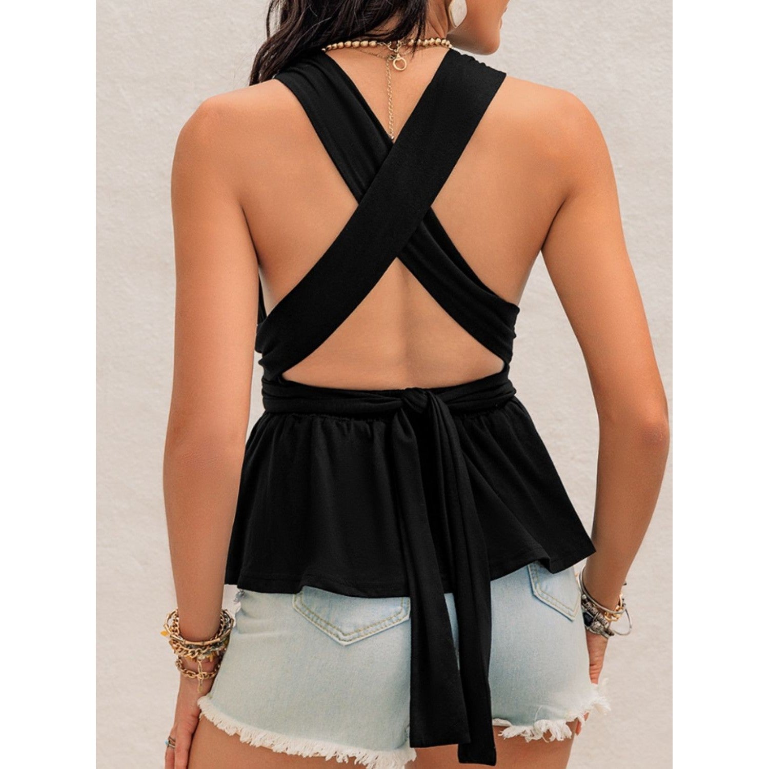 Tied Backless Peplum Top Glitz Glam and Rebellion