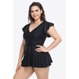 Plus Size Ruffled Plunge Swim Dress and Bottoms Set-Swimsuit-Glitz Glam and Rebellion GGR Pinup, Retro, and Rockabilly Fashions
