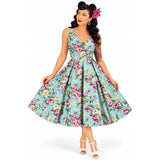 Candow Rendezvous Swing Dress – Aqua Rose-Dress-Glitz Glam and Rebellion GGR Pinup, Retro, and Rockabilly Fashions