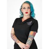 Hemet Embroidered Spiderweb Medical Scrub-Blouse-Glitz Glam and Rebellion GGR Pinup, Retro, and Rockabilly Fashions