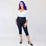 Hemet High Waist Capris in Black with Cherries-Pants-Glitz Glam and Rebellion GGR Pinup, Retro, and Rockabilly Fashions