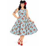 Candow Little Rebel Swing Dress – Vintage Aqua Floral-Dress-Glitz Glam and Rebellion GGR Pinup, Retro, and Rockabilly Fashions
