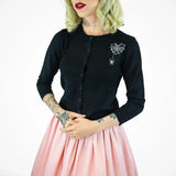 Hemet Embroidered Webbed Heart Black Knit Cardigan-Cardigans-Glitz Glam and Rebellion GGR Pinup, Retro, and Rockabilly Fashions