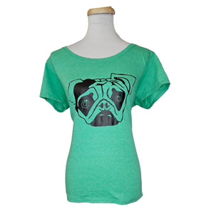 Purcy Cute Green Pug T-Shirt-Apparel & Accessories-Glitz Glam and Rebellion GGR Pinup, Retro, and Rockabilly Fashions