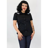 Hemet Embroidered Moth Black Western Top-Blouse-Glitz Glam and Rebellion GGR Pinup, Retro, and Rockabilly Fashions