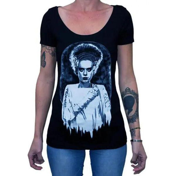 Black Market Art Company Monster Bride - Women'S Scoop Neck T-Shirt-Apparel & Accessories-Glitz Glam and Rebellion GGR Pinup, Retro, and Rockabilly Fashions