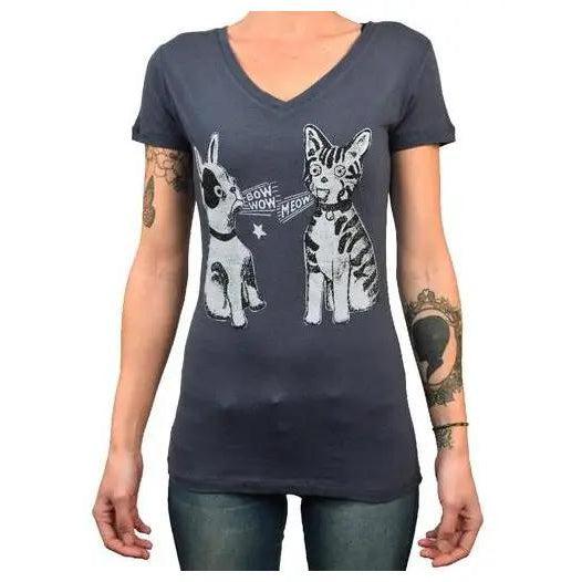 Black Market Art Company Bow Wow Meow - Women's V-Neck T-Shirt-Apparel & Accessories-Glitz Glam and Rebellion GGR Pinup, Retro, and Rockabilly Fashions