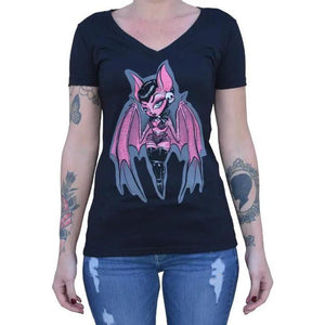 Black Market Art Company Hanging Around - Women's Vneck T-Shirt-Apparel & Accessories-Glitz Glam and Rebellion GGR Pinup, Retro, and Rockabilly Fashions