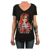 Black Market Art Company Tattooed Mermaid - Women's Vneck T-Shirt-Apparel & Accessories-Glitz Glam and Rebellion GGR Pinup, Retro, and Rockabilly Fashions
