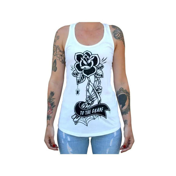 To the Grave - Women's Racer Back Tank Top-Apparel & Accessories-Glitz Glam and Rebellion GGR Pinup, Retro, and Rockabilly Fashions