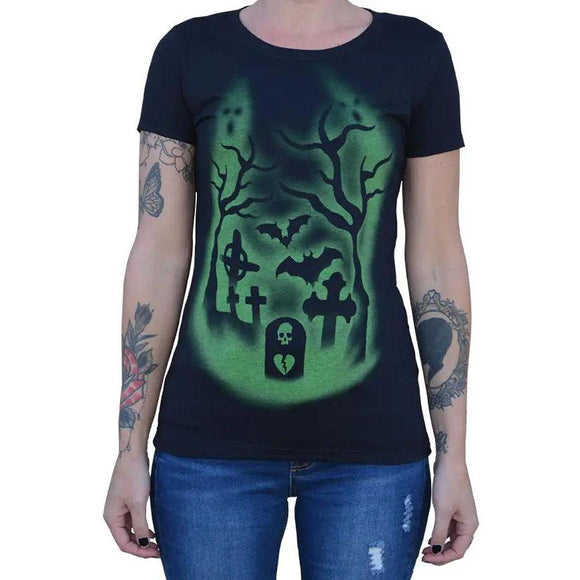 Black Market Art Company Deaths Door - Women's Loose Neck T-Shirt-Apparel & Accessories-Glitz Glam and Rebellion GGR Pinup, Retro, and Rockabilly Fashions
