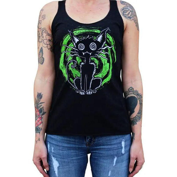 Alley Cat - Women's Unfinished Racer Back Tank Top-Apparel & Accessories-Glitz Glam and Rebellion GGR Pinup, Retro, and Rockabilly Fashions