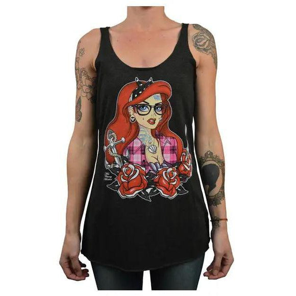 Tattooed Mermaid - Women's Unfinished Racer Back Tank Top-Apparel & Accessories-Glitz Glam and Rebellion GGR Pinup, Retro, and Rockabilly Fashions