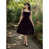Hemet Purple Velvet Vintage Inspired 1950's Strap Swing Dress-Dress-Glitz Glam and Rebellion GGR Pinup, Retro, and Rockabilly Fashions