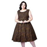 Miss Lulo Coral Reef Gold and Black Lily Fit and Flare Dress-Apparel & Accessories-Glitz Glam and Rebellion GGR Pinup, Retro, and Rockabilly Fashions
