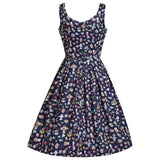 Amanda Swing Dress in Navy Blue with Wonderland Print-Apparel & Accessories-Glitz Glam and Rebellion GGR Pinup, Retro, and Rockabilly Fashions