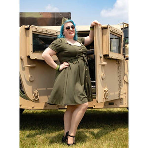 The Seven Year Stitch Exclusive Military Green Dress-Apparel & Accessories-Glitz Glam and Rebellion GGR Pinup, Retro, and Rockabilly Fashions