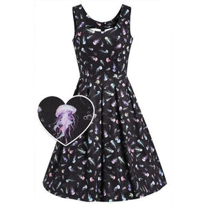 Amanda Black Jellyfish Print Swing Dress-Apparel & Accessories-Glitz Glam and Rebellion GGR Pinup, Retro, and Rockabilly Fashions