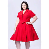 Miss Lulo Monroe Red Solid Shirt Dress-Glitz Glam and Rebellion GGR Pinup, Retro, and Rockabilly Fashions