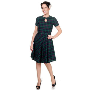 Evelyn Retro Check Swing Dress in Green-Apparel & Accessories-Glitz Glam and Rebellion GGR Pinup, Retro, and Rockabilly Fashions