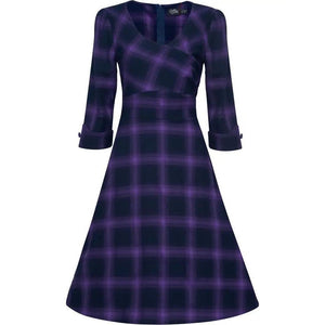 Katherine Purple Tartan Swing Dress-Apparel & Accessories-Glitz Glam and Rebellion GGR Pinup, Retro, and Rockabilly Fashions
