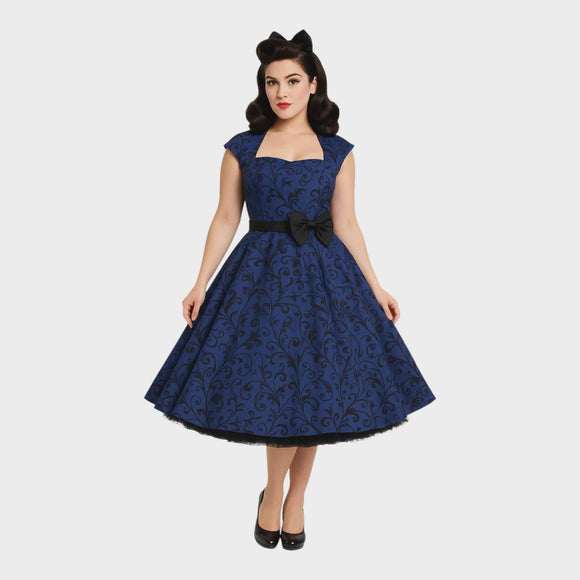 Midnight Vamp Collar Swing Dress-Apparel & Accessories-Glitz Glam and Rebellion GGR Pinup, Retro, and Rockabilly Fashions